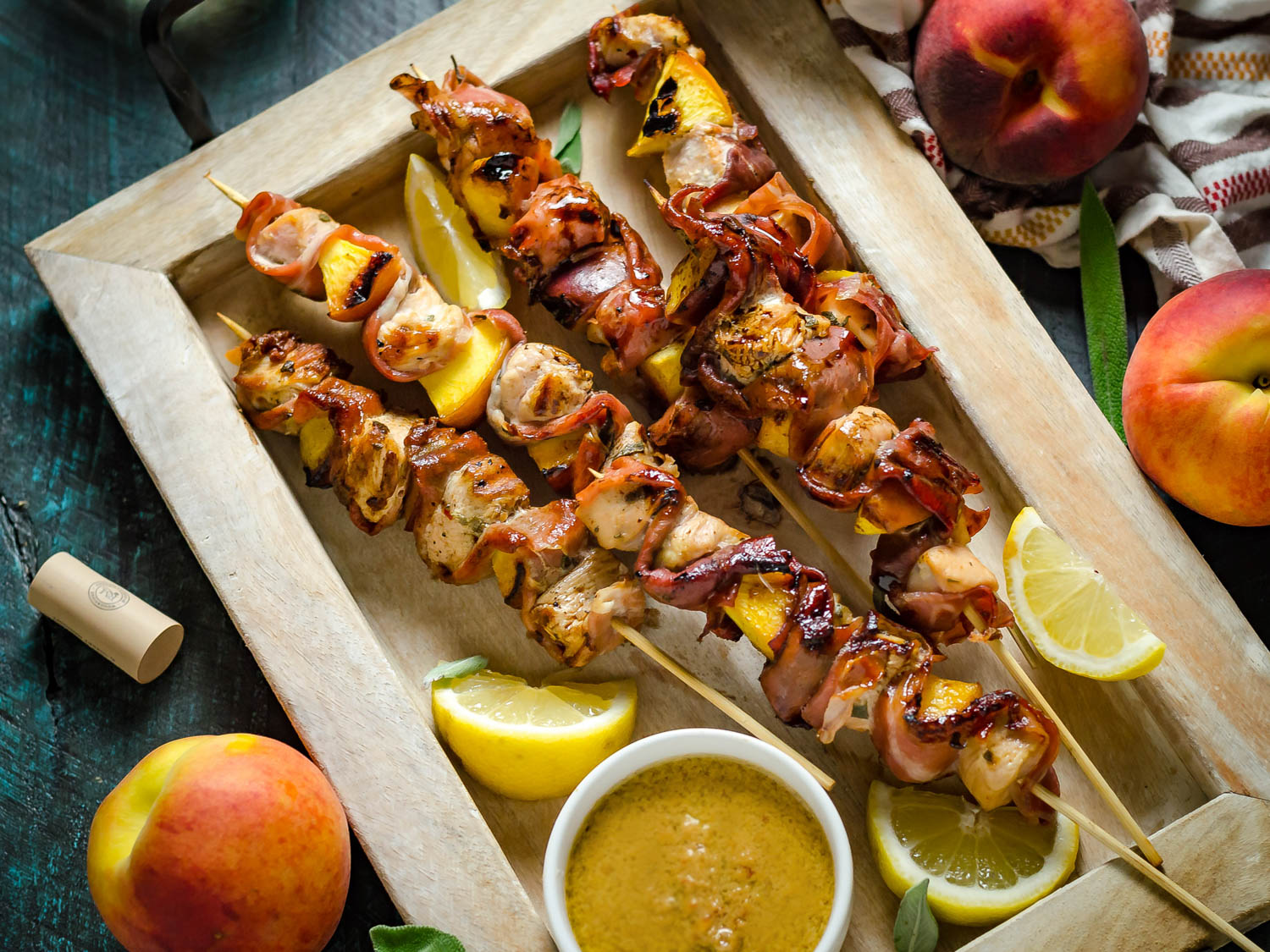 Grilled Chicken and Peach Saltimbocca Skewers