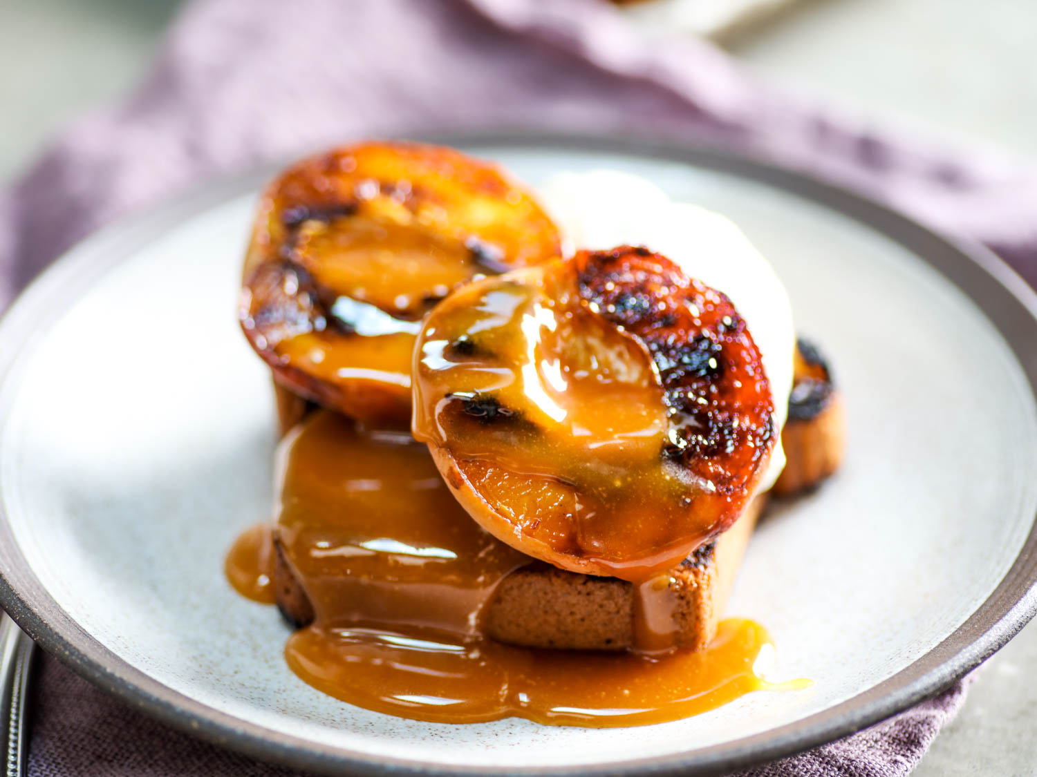 Grilled Peaches and Pound Cake With Cider Vinegar Caramel Sauce
