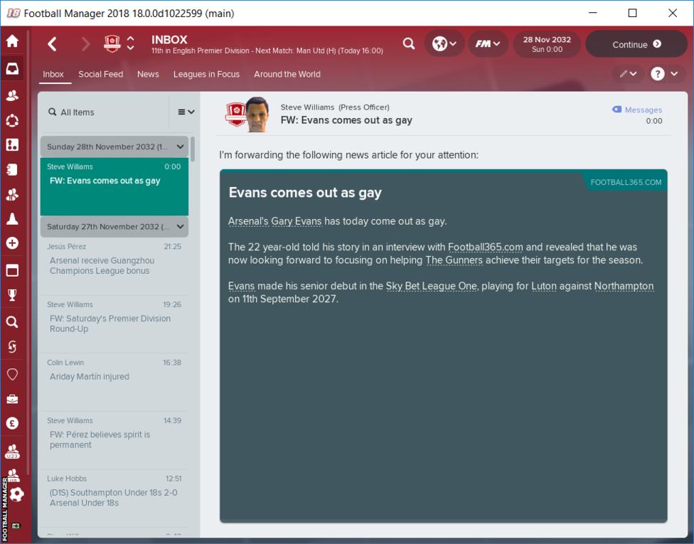 Cult game Football Manager 2018 is adding support for gay players