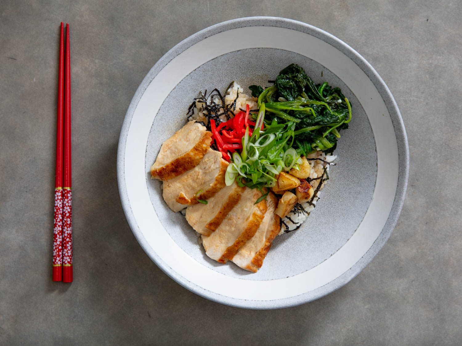 Chicken Donburi (Japanese Rice Bowl) With Spinach