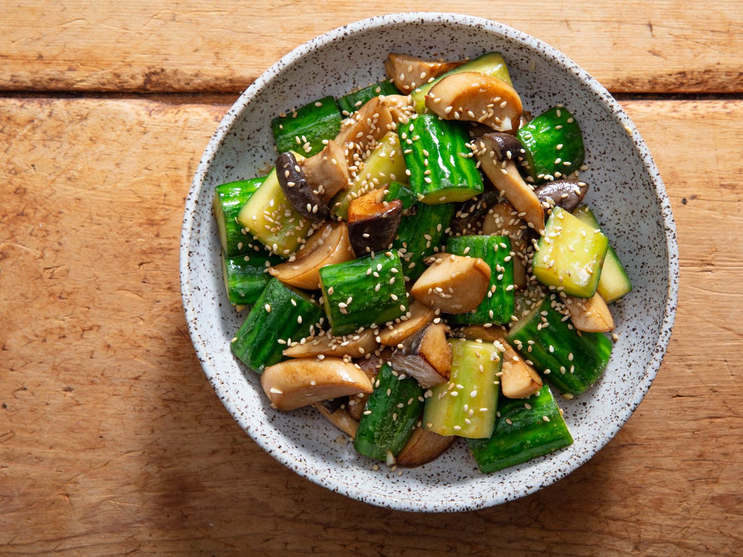 Stir-Fried Cucumbers With Trumpet Mushrooms, and Torch Hei